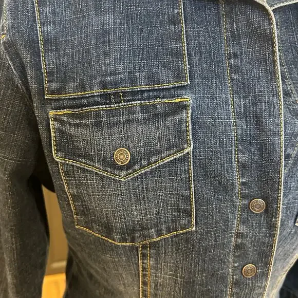 Vintage OLD NAVY Sz 12 Y2K Jean Dress Snap Front Brest Pockets Spandex Denim - Picture 3 of 8